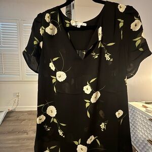DR2 Black Blouse with White Floral Pattern